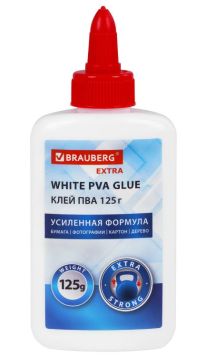 Клей ПВА 125г бумага картон дерево фото BRAUBERG Extra 1/12