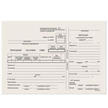 Бланк ПКО приходный кассовый ордер (100) 1/20