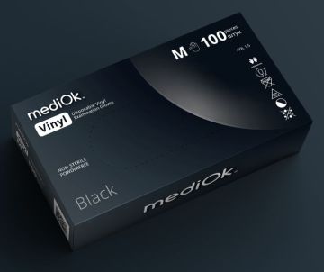 Перчатки смотровые виниловые неопудренные MediOk черные XL 4,5гр 50/500