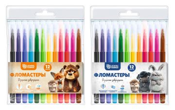 Фломастеры 12цв круглый корпус блистер Душные зверушки Schoolformat 1/12