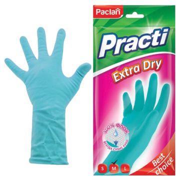 Резиновые перчатки с х/б напыл латекс хозяйств синие М PACLAN Extry Dry 1/20