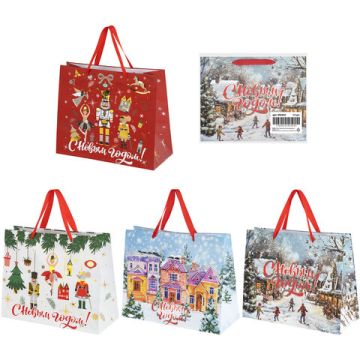 НГ Пакет подарочный бумажный (26х32х13) ассорти Winter Wonderland 1/12/144