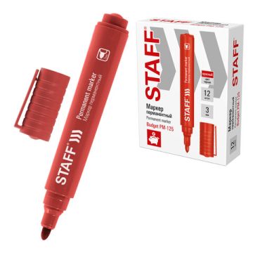 Маркер перманентный красный 3мм круглый наконечник STAFF 1/12