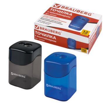 Точилка 2 отверстия с контейнером прямоугольная цвет черный/синий Win Brauberg 1/12