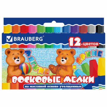 Мелки восковые 12цв утолщенные на масляной основе яркие цвета ПИФАГОР 1/12/144