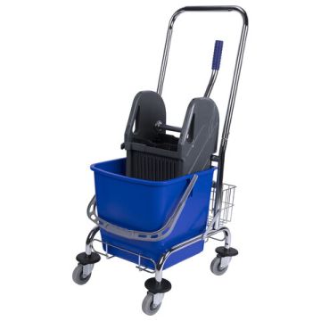 Тележка уборочная BRABIX Проф 1-съемное ведро 25л мех.отжим корзина метал.каркас синяя 1/1