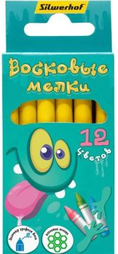 Мелки восковые 12цв круглые Монстрики Silwerhof 1/8