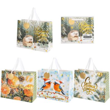 НГ Пакет подарочный бумажный (26х32х12) ассорти Акварельная зима 1/12/144