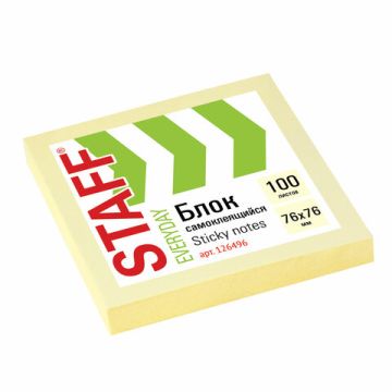 Блок самоклеящийся 76х76мм 100л желтый пастель STAFF 1/12