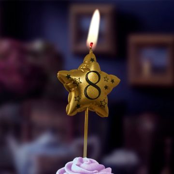 Свеча для торта Звезда Цифра 8 золото 1/30/360