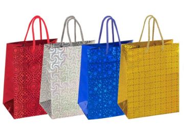 Пакет подарочный бумажный (18х10х23) голография 4 цвета ЗОЛОТАЯ СКАЗКА Gold Luxury 1/12/144