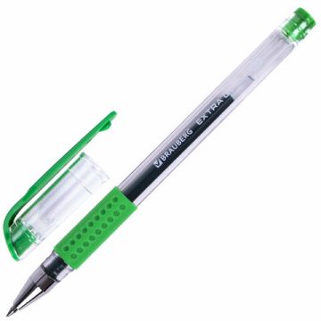 Ручка гелевая зеленая 0,5мм с грипом Brauberg Extra 1/12