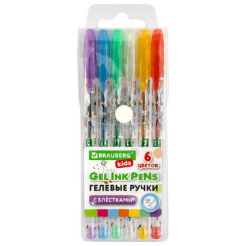 Набор гелевых ручек 06цв узел 1мм линия 0,7мм с блестками BRAUBERG KIDS CUTE ANIMALS 1/24