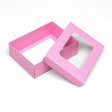 Коробка с окном 165х125х52мм картон розовая 1/5/340