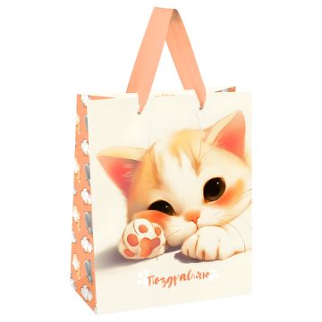 Пакет подарочный бумажный (26х32х12) матовый фольга MESHU Lovely kitten 1/12