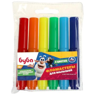 Фломастеры 06цв утолщеные ПВХ упаковка Буба 1/24