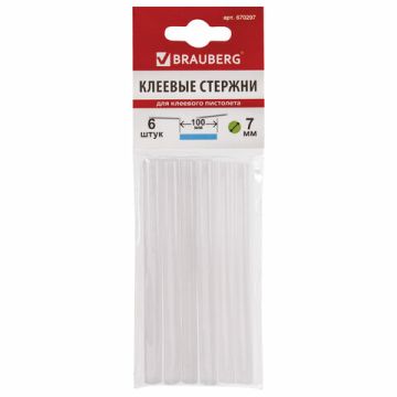 Клеевые стержни диаметр 7 мм длина 100 мм белые комплект 6 шт BRAUBERG 1/200