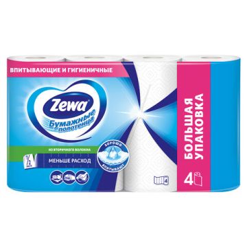 Полотенца бумажные бытовые рулон 2-сл (4.х14м) белые ZEWA 1/4
