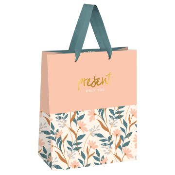 Пакет подарочный бумажный (26х32х12) матовый фольга MESHU Beautiful twigs 1/12