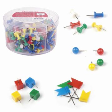 Силовые кнопки-гвоздики НАБОР кнопки, шарики, кубики, флажки по 60шт, цилиндр Brauberg 1/8/40