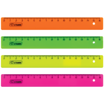 Линейка 16см пластиковая флуоресцентная ассорти СТАММ 1/20