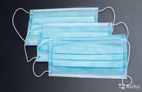 Маски медицинские, комплект 50шт 3-х слойные, одноразовые, голубые, упаковка полиэтилен 1/40