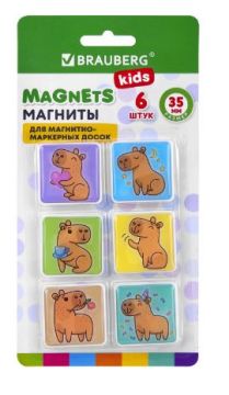Магниты BRAUBERG KIDS 35мм НАБОР 6шт Капибара 1/24