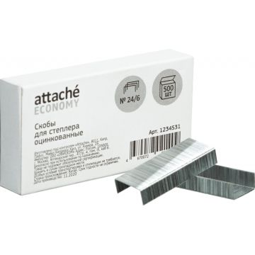 Скобы №24/6 500шт оцинкованные Attache Economy 1/10/500