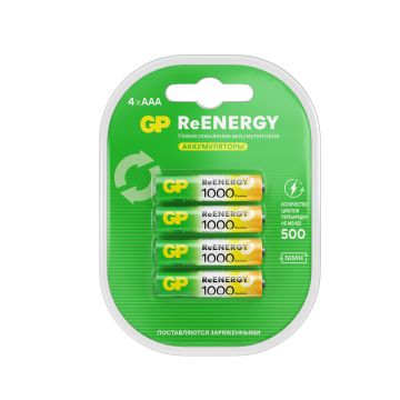 Элемент питания аккумулятор GP ReEnergy Ni-Mh AAA(R03) КОМПЛЕКТ 4шт ёмк 1000мАч 1/1