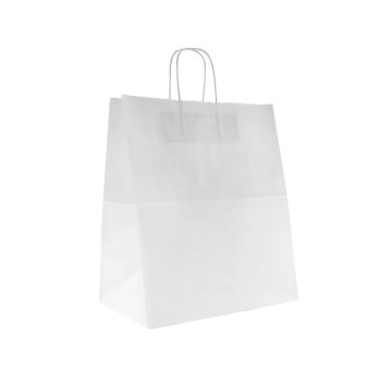 Пакет бумажный крафт белый с кручеными ручками 320х200х370 200/200