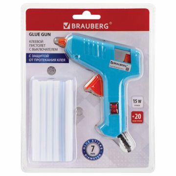 Клеевой пистолет 15 Вт для стержня 7мм компл 20 стержней BRAUBERG 1/12/24