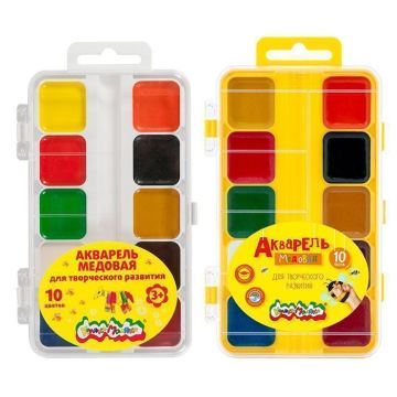 Краски акварельные 10цв медовые без кисти пласт упак европодвес Каляка-Маляка 1/12