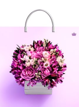 Пакет с пластмассовыми ручками (35х36)-85 Лиловый букетик Тико 10/100