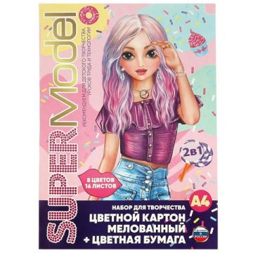 Набор цветного картона и бумаги А4 мелов 8+8 цв в папке TIK TOK GIRL Умка 1/30