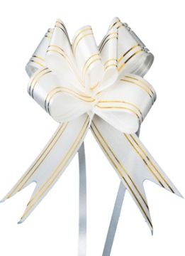 Бант-бабочка 2,3х45см белый с золотой полосой 10/10
