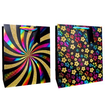 Пакет подарочный бумажный (30х40х12) тиснение и блестки Яркий калейдоскоп 1/12