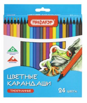 Карандаши цветные 24цв трехгранные заточенные ПИФАГОР Стандарт 1/12