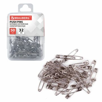 Булавки английские 32мм никелированные 50шт BRAUBERG 1/40/400