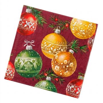 НГ Салфетки (33х33) 3-сл Новогодние шары на бордовом (20) 1/12