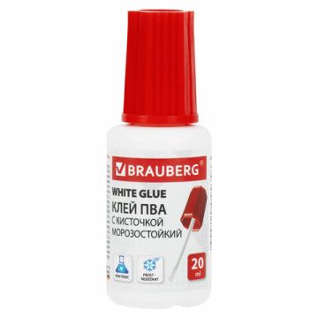 Клей ПВА 20г с кисточкой морозостойкий BRAUBERG 1/10/120