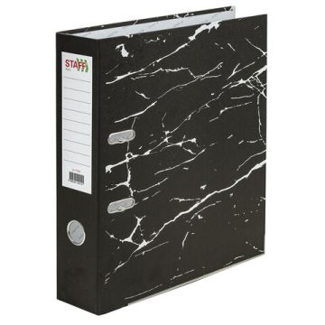 Папка-регистратор А4 75мм STAFF с мраморным покрытием черная  с уголком съем механ 1/50