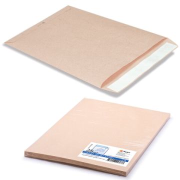 Конверт-пакет плоский, КОМПЛЕКТ 25шт, 229х324мм, отрывная полоса, крафт-бумага, КОРИЧН, 