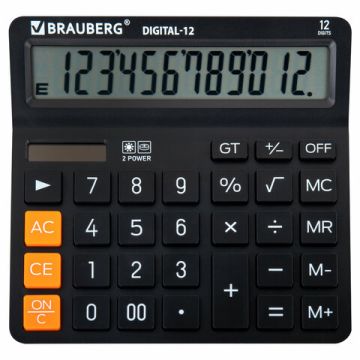 Калькулятор настольный BRAUBERG DIGITAL-12-BK (151х152 мм) 12 разр дв питание черный 1/20