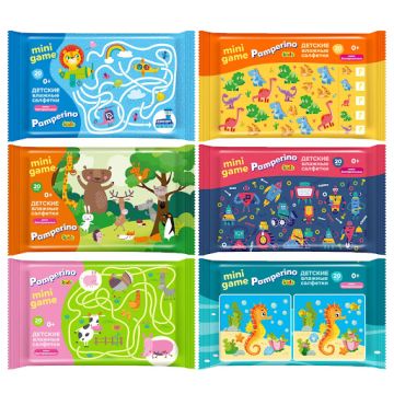 Салфетки влажные Pamperino mini gamе Kids антибактериальные (20) 1/72