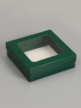 Коробка с окном 200х200х60мм картонная армейский зеленый 5/375