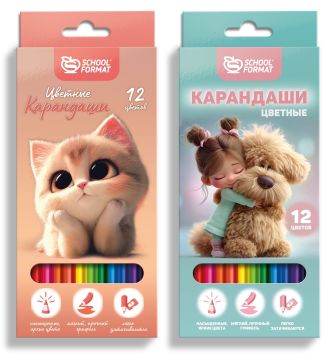 Карандаши цветные 12цв шестигранные Микс для девочек Schoolformat 1/12
