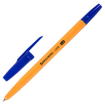 Ручка шариковая синяя узел 1мм линия письма 0,5мм корпус оранж. BRAUBERG ORANGE Line 1/50