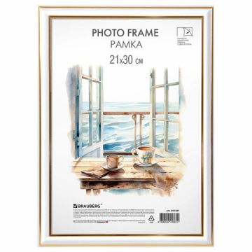 Фоторамка BRAUBERG 21х30см пластик белая с двойной позолотой 1/25 