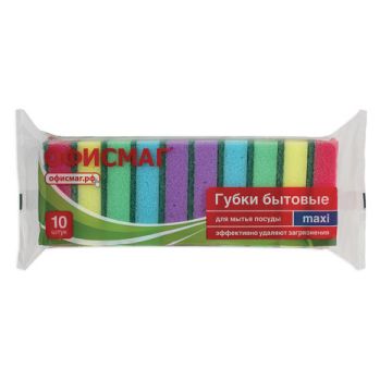 Губка для посуды (10шт) Офисмаг MAXI поролон/абразив (в27хш96хг64мм) 1/36 