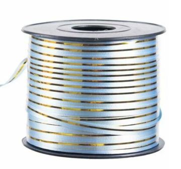 Лента упаковочная бобина 0,5см х 250м голубая с золот полосой 1/5/60